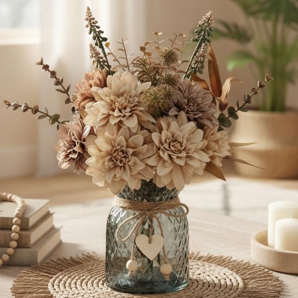 Leftover Faux Flowers in Vase, Light Brown Fall Fake Flowers by LEFTOVER