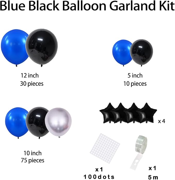 Royal Blue Black Balloon Garland Kit - Image 6