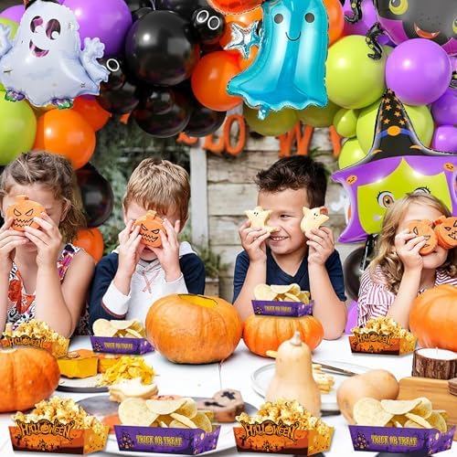 Halloween Disposable Paper Food Trays 24pcs Trick Or Treat Halloween Birthday Decorations Nacho Trays for Witches Pumpkin Bat Ghost Party Supplies - Image 6