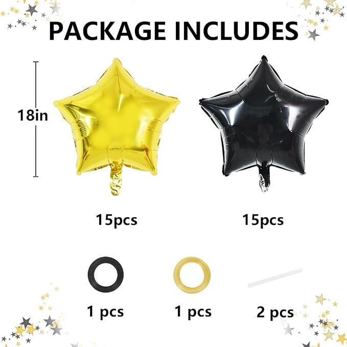 TONIFUL 30 Pcs Star Shaped Balloons 18 Inch Large Black Gold Foil Balloons | - Image 2