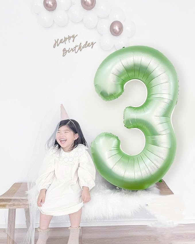 3 Balloon Numbers Birthday Decorations, 40In Sage-Green Balloons - Image 3