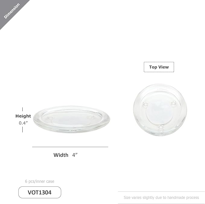 WGV Tea Light Votive Candle Holder Plate 4" W, Clear Flat Plate Glass, Small Home Accent Decor, 6 Pc