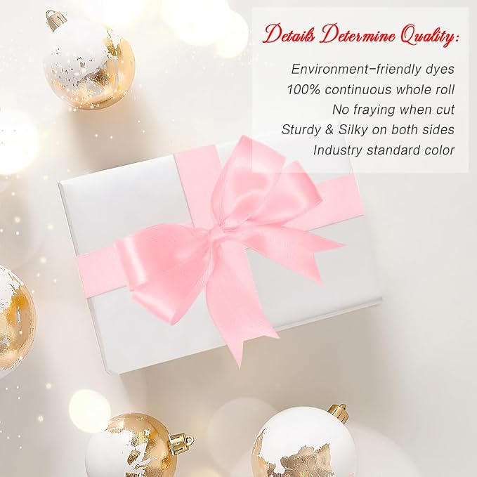 Pink Ribbon for Gift Wrapping 1 in 25 Yards Light Pink Satin Ribbon for Bouquet - Image 4