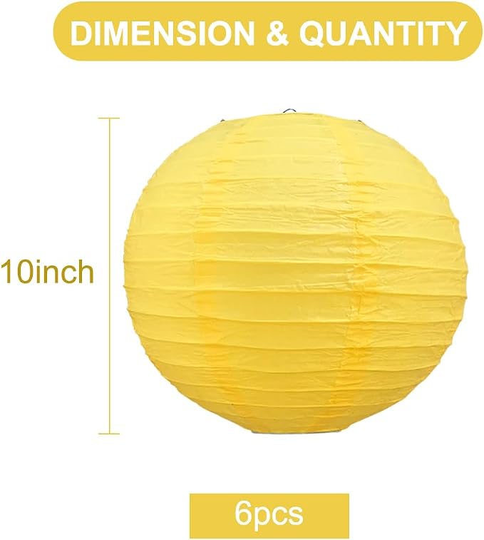 BEISHIDA 10Inch Yellow Paper Lanterns 6 Packs Hanging Round Chinese Lantern | - Image 2