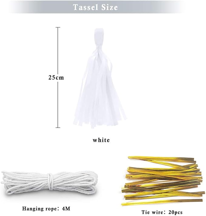 9.8in White Tissue Paper Tassel DIY Hanging Paper Decorations Party Garland - Image 2