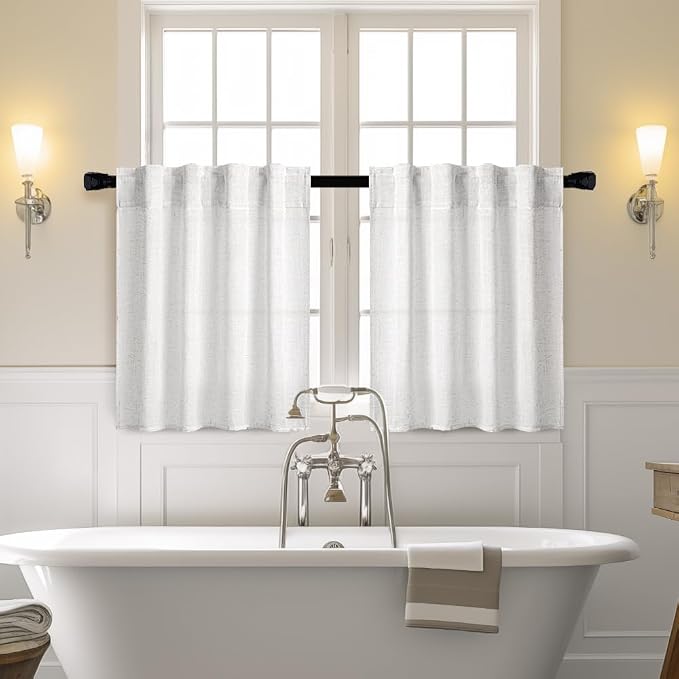 MIULEE Bleached Linen Kitchen Curtains 30 Inches Length 2 Panels Farmhouse | - Image 2