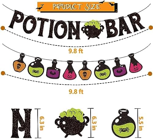 Potion Bar Banner Halloween Poison Bat Horrible Witches Haunted House Theme for Men Women Halloween Festival Holiday Party Purple Glitter Decorations (Potion Bar) - Image 2