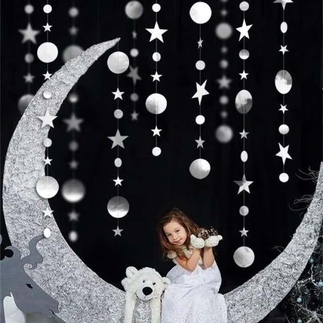 Silver Party Decoration Silver Star Circle Dot Hanging Garland Hanging Streamer - Image 2