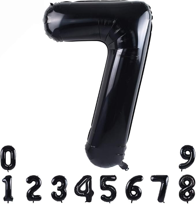 TONIFUL 40 Inch Black Number 7 Balloons Large Foil 7th Birthday Decorations | by TONIFUL