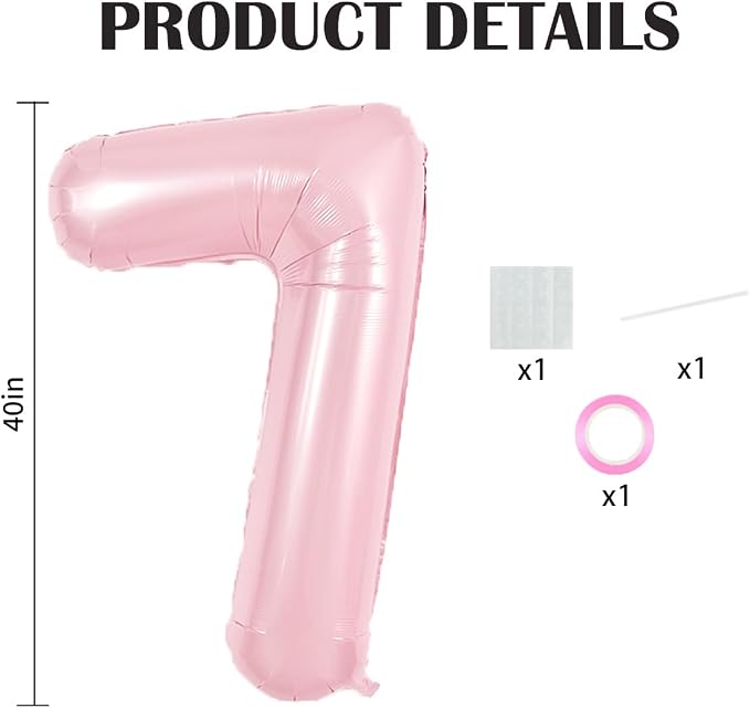 TONIFUL 40 Inch Pastel Pink Number 7 Balloons Large Foil 7th Birthday Decor | - Image 2
