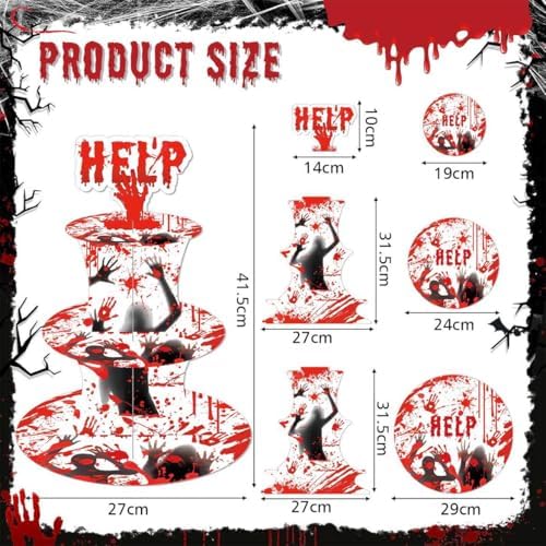 Zliisang Halloween Help Cupcake Stand Spooky Bloody Handprints 3-Tier Cardboard Cake Stand Dessert Table Displays Centerpieces for Halloween Birthday Party Decorations - Image 2