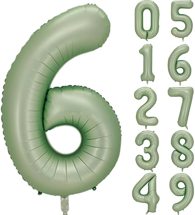 Number 6 Balloon, 40-Inch Sage Green Number Balloon | 40-inch foil balloon by GifloonOfficial