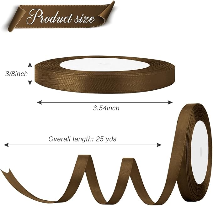 Brown Ribbon Gift Wrap Ribbons 3/8 in 25 Yards Thin Christmas Ribbon - Image 2