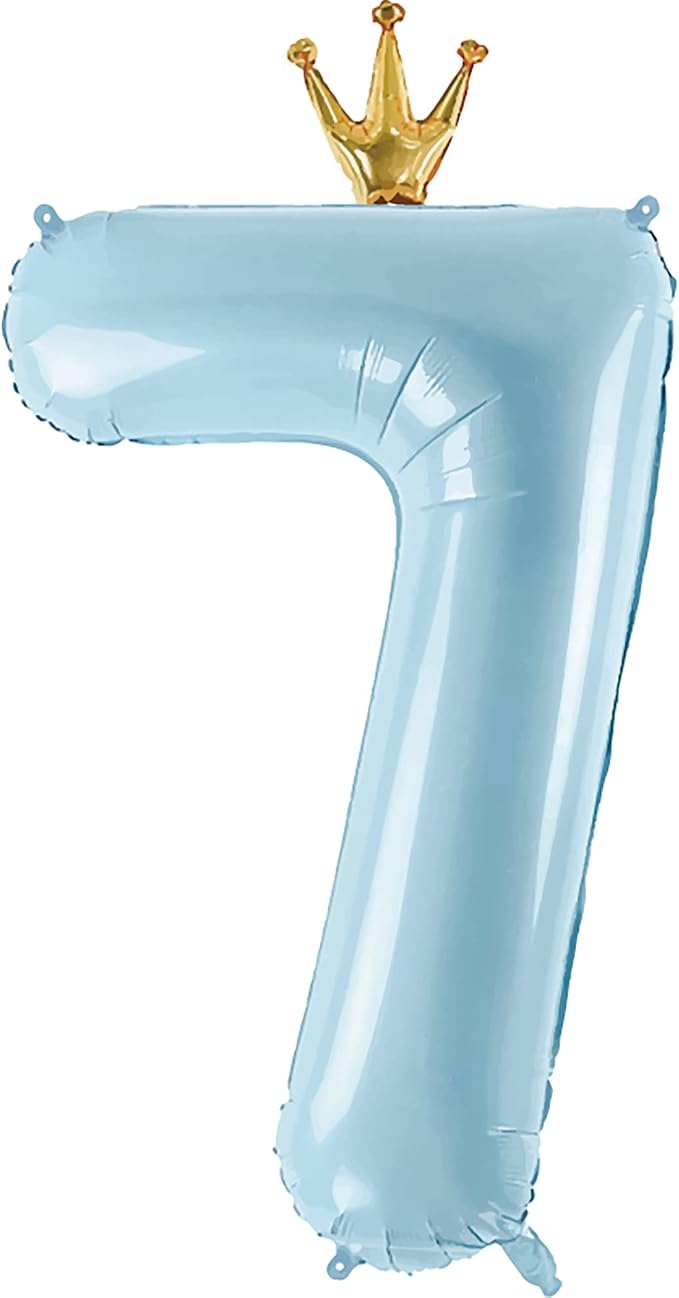 Number 7 Foil Balloon with Crown, 40-Inch Light Blue | Light blue number 7 foil by GifloonOfficial