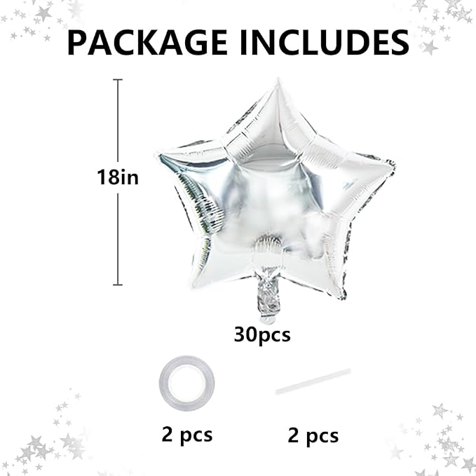 TONIFUL 30 Pcs Star Shaped Balloons 18 Inch Large Silver Foil Balloons | Big - Image 2
