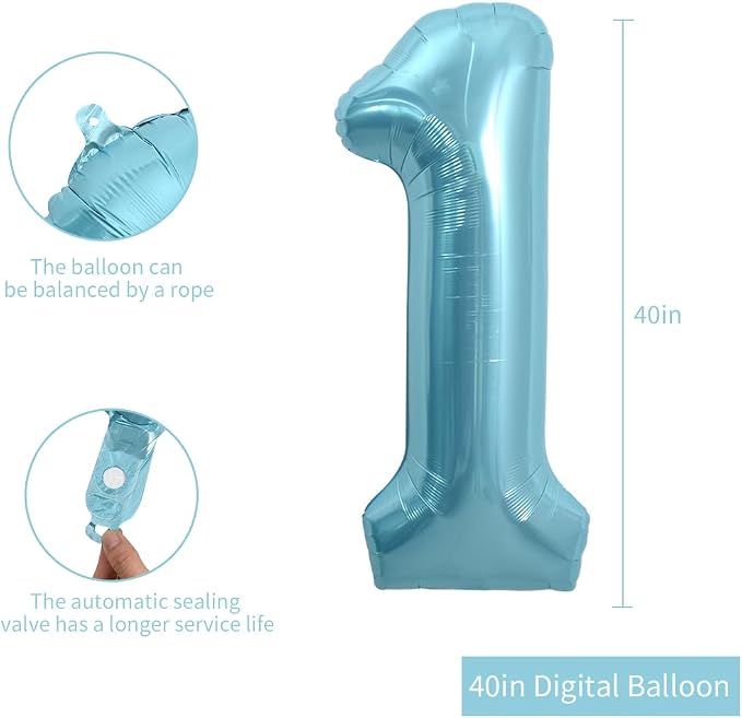 TONIFUL 40 Inch Light Blue Large Numbers Balloons Number 16 Helium Balloons - Image 2