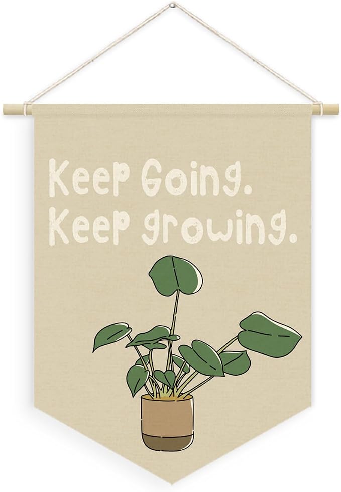 Plant Classroom Decor, Keep Going Keep Growing Motivational Linen Canvas Banner by Unknown