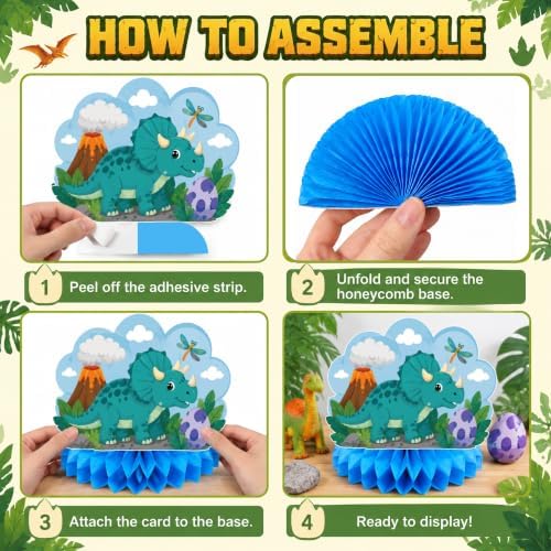 Dinosaur Birthday Decorations - 9 PCS Dinosaur Honeycomb Table Centerpieces - Image 3