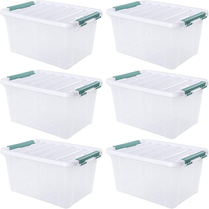 Xyskin 6-Pack 20 Quart Plastic Storage Boxes, Latching Storage Bin Box, Clear