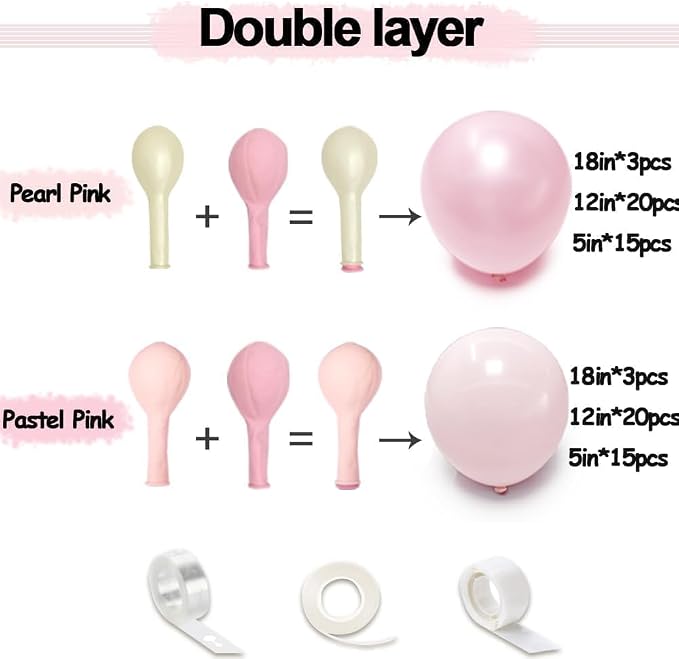 Pearl Pink Balloon Arch Garland Kit Double Stuffed | Light Pastel Pale Pink - Image 3