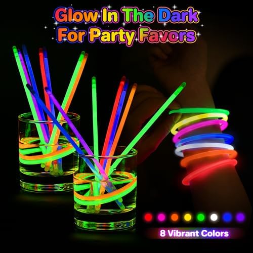 SpringFlower 500 Pcs Glow Sticks Bulk Party Supplies, Glow Sticks Bracelets for Party Favors Decorations, Glow in The Dark Party Supplies, Light Up Wedding, Birthday, Halloween , 8'', 8 Colors - Image 6