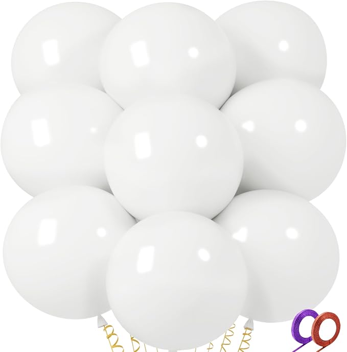 32Pcs White Big Balloons 18 Inch, Round Large Latex Party Balloons by Qikoolaa