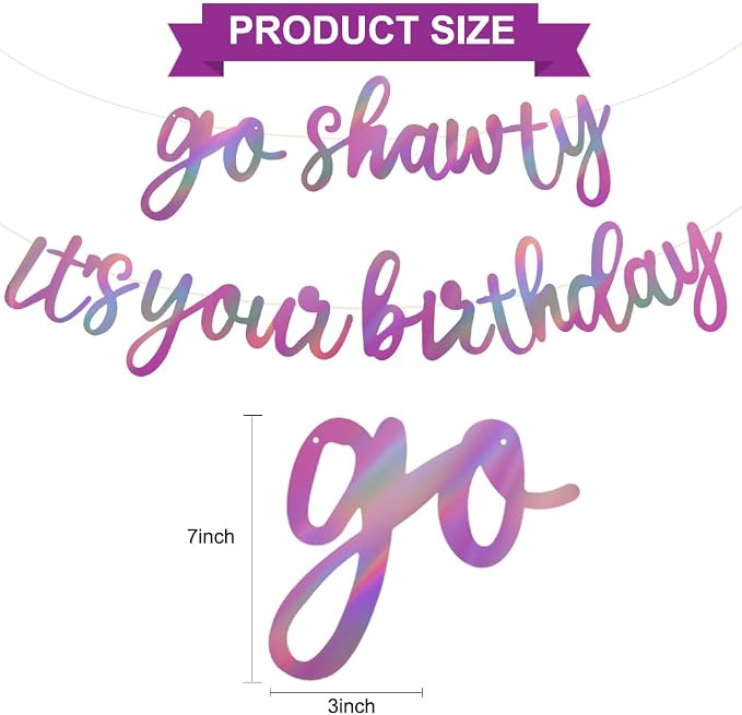 BEISHIDA Rainbow Purple Go Shawty It's Your Birthday Banner Decor NO DIY | - Image 3