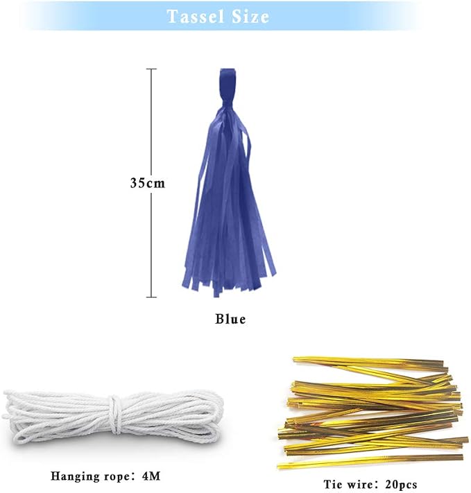 Blue Tissue Paper Tassel DIY Hanging Paper Decorations Party Garland - Image 2