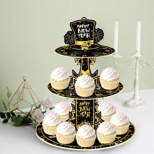 3 Tier 2027 Happy New Year Cupcake Stand Round Cardboard Cake Holder - Image 5