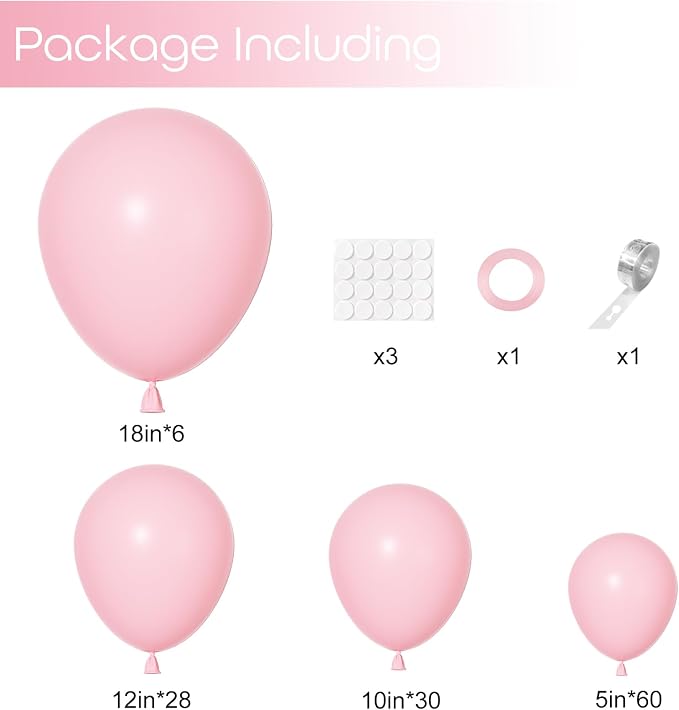Ouddy Party 129Pcs Pink Balloons Different Sizes 18 12 10 5 Inch | 6Pcs 18” - Image 2