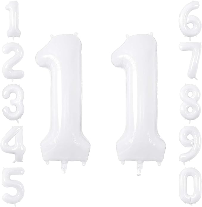 White Number 11 Balloon 40 Inch, Large Matte White 11 Foil Balloon Set by Unknown