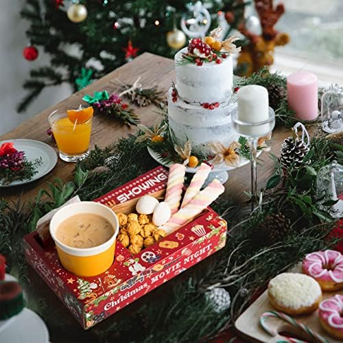 48 Pcs Christmas Party Supplies Movie Night Paper Snack Trays Xmas Party Decorations Christmas Birthday Favors Snowman Family Movie Popcorn&Drink&Candy Box - Image 4