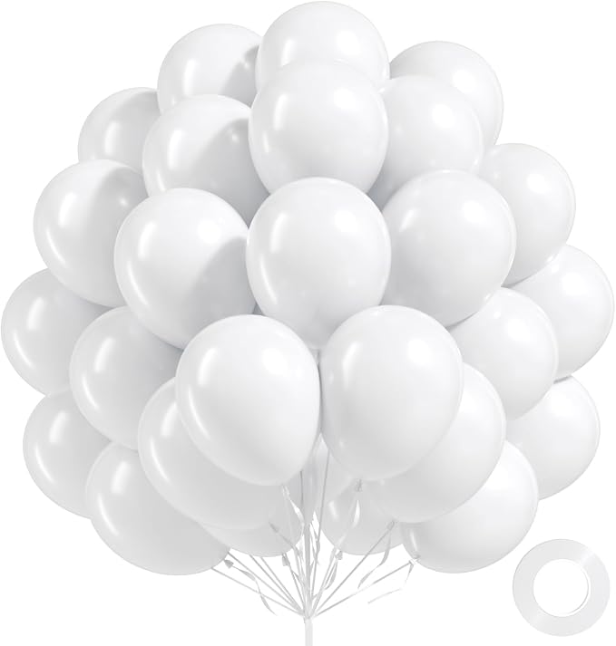 100 Pack White Balloons 12 inch, Baby Shower, Wedding Party Decorations by FOTIOMRG