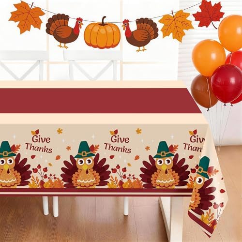 Thanksgiving Tablecloth,3 Pack Disposable Plastic Tablecloths for Rectangle Tables 54"x108",Thanksgiving Decorations,Turkey Table Cloths for Home,Dinner,Give Thanks Table Cover for Picnic,Birthday - Image 4