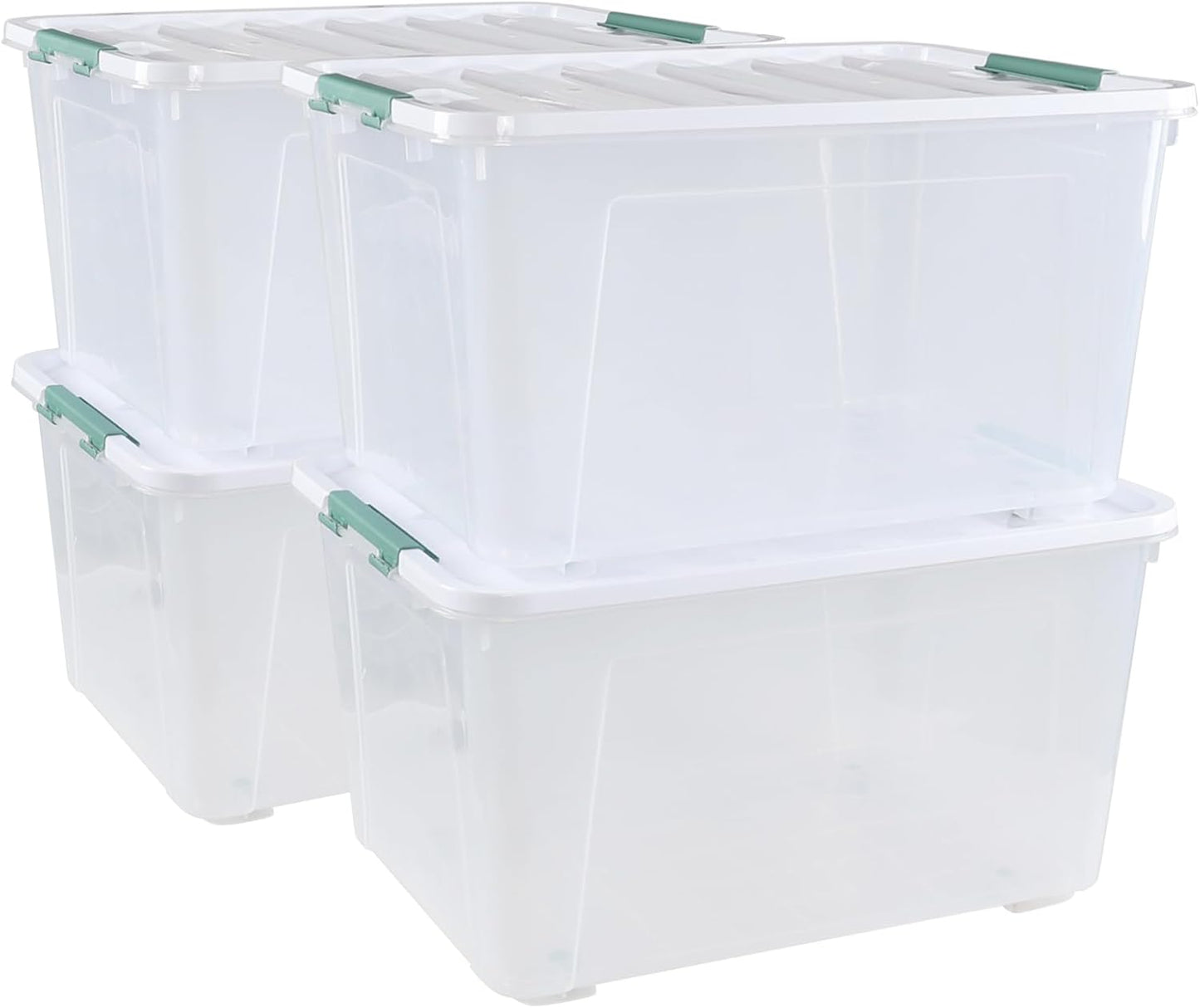 80 L Large Plastic Storage Bins with Lids, 4 Pack Wheeled Clear Storage tote with Latch Handle