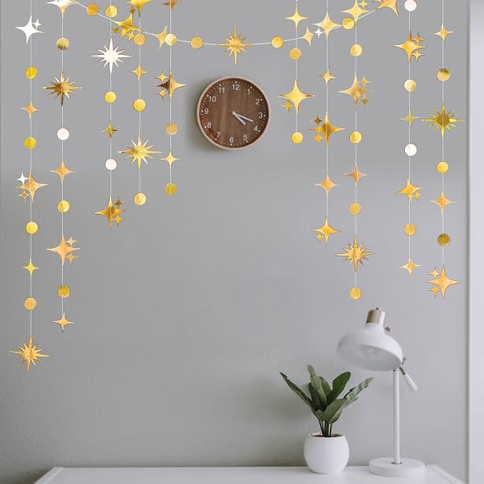 Glitter Gold Star Circle Dot Garland 30 Feet Twinkle Gold Star Circle Dot - Image 5