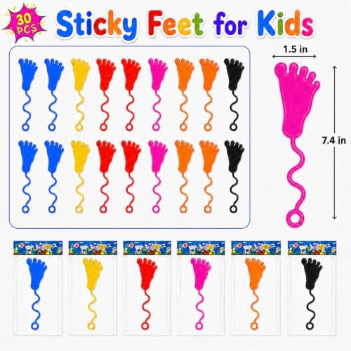30 Pack Sticky Hands Bulk Party Favors for Kids 4-8 8-12 3-5, Stretchy Sticky Feet Slappy Hands Toys,Goodie Bag Stuffers for Kids Birthday Party,Classroom Prizes Treasure Box Toys Pinata Fillers - Image 4