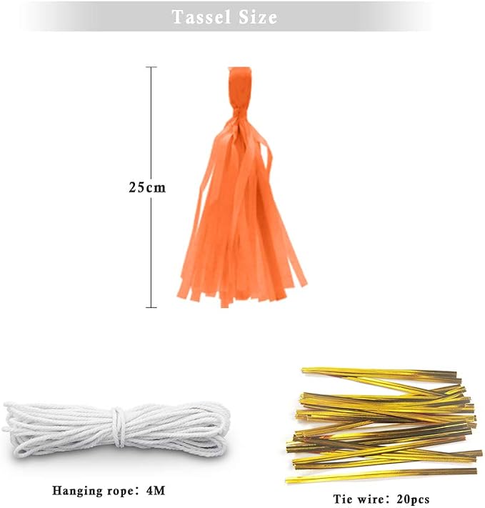 9.8in Orange Tissue Paper Tassel DIY Hanging Paper Decorations Party Garland - Image 2