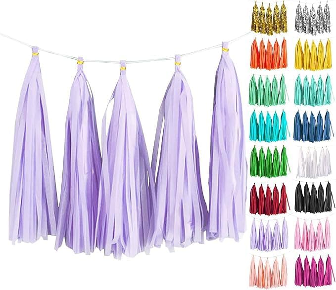 Lavender Tassel Garland 20 Pcs, Tissue Paper Tassels Garland Banner by ODDODDY