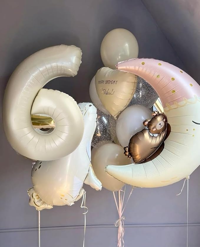 6 Balloon Numbers Birthday Decorations, 40In Cream Balloons - Image 4