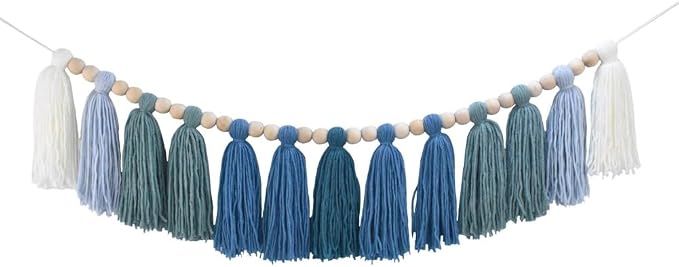 DrCor Ombre Sage & Mint Tassel Garland – Boho Decor | Eucalyptus nursery & kids by DrCorDreamingDecor