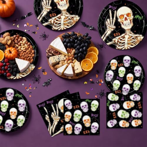168pcs Halloween Plates Napkins Skeleton Plates Halloween Party Supplies - Image 3