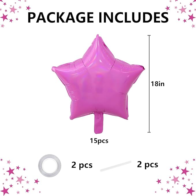 TONIFUL 15 Pcs Star Shaped Balloons 18Inch Iridescent Hot Pink Foil Balloon | - Image 2