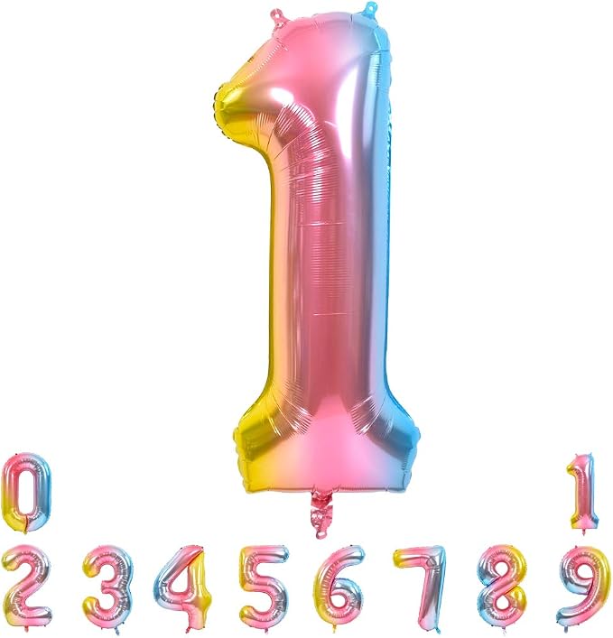 TONIFUL 40 Inch Rainbow Large Numbers Balloons 0-9, Number 1 Digital 1 Helium by TONIFUL