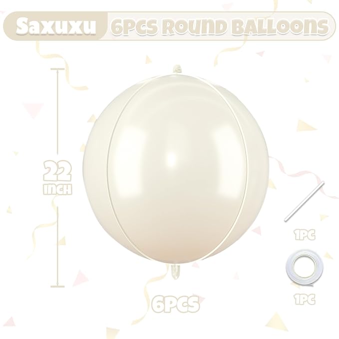 22 Inch Cream White Round Foil Balloons, Sphere Ball 4D Balloon, Large Cream - Image 2