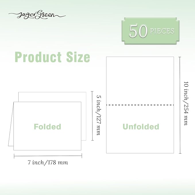 50 Pack 5x7 Birthday Cards, White Blank Happy Birthday Cards Bulk, Thick Folded Heavy Card Stock Paper for Greeting Cards, Thank You Notes, Envelopes, Card Making Supplies (Cards Only)