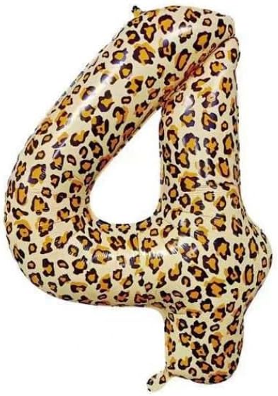 40Inch Large Leopard Print Number 4 Foil Balloons Cheetah 4th Wild One First by Unknown