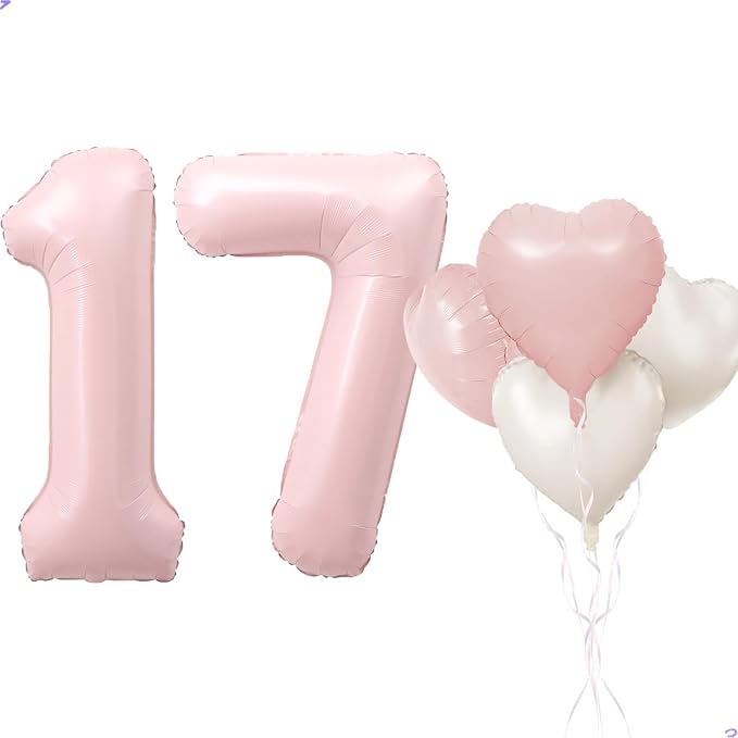 Pink 17 Balloon Number Pastel Pink 17th Birthday Party Decorations by Unknown