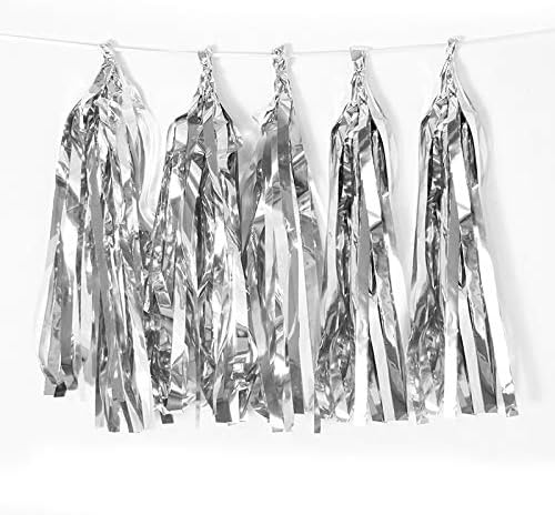 9.8in Silver Tissue Paper Tassel DIY Hanging Paper Decorations Party Garland by Binpeng