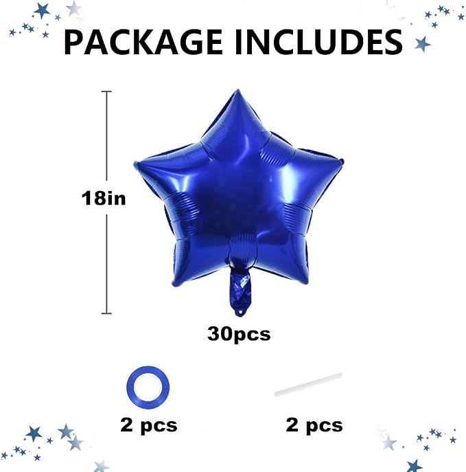 TONIFUL 30 Pcs Star Shaped Balloons 18 Inch Large Navy Blue Foil Balloons | Big - Image 2